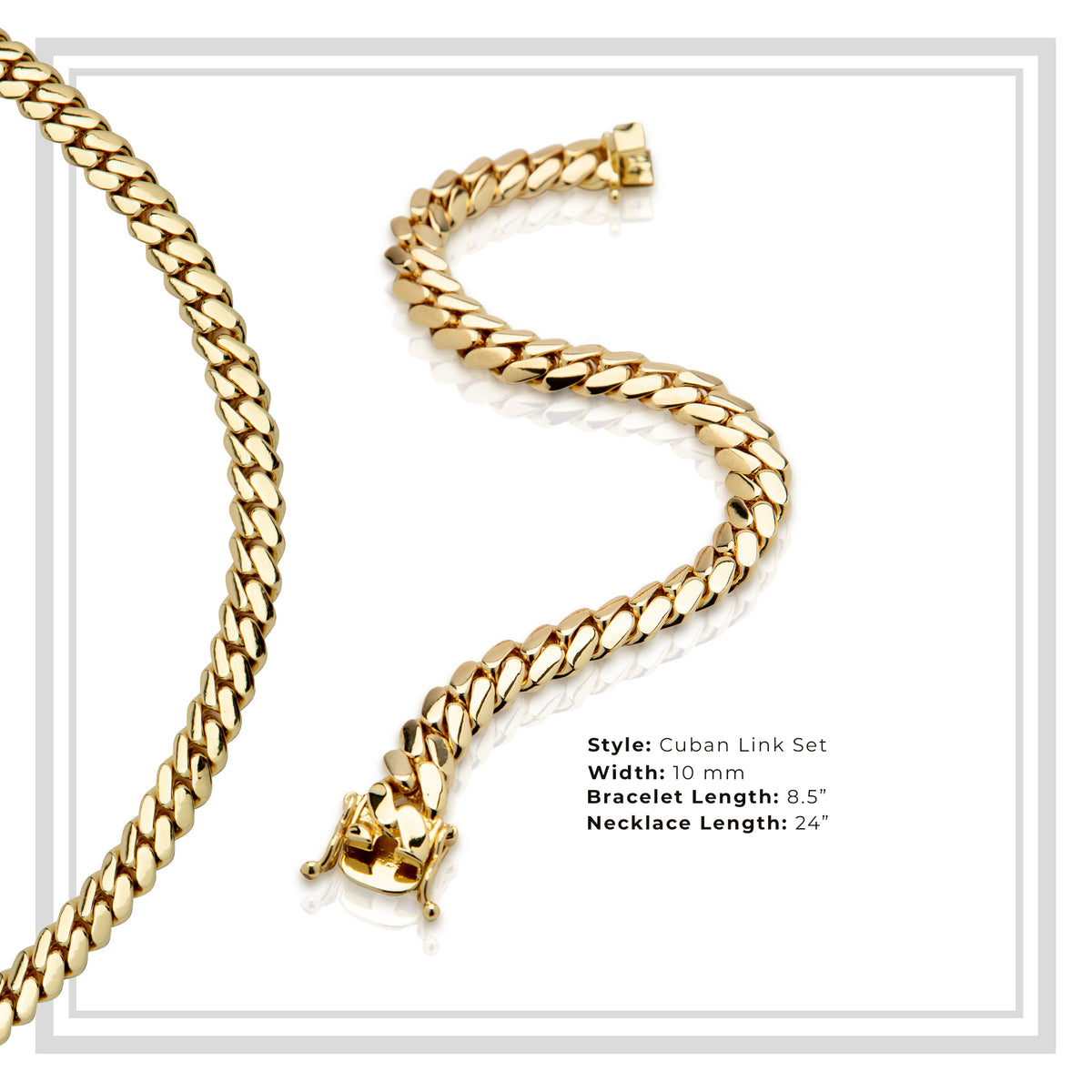 Miami Cuban Link Chain Set Necklace and Bracelet 14K Gold Premium