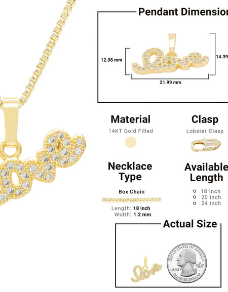 Cubic Zirconia 14K Gold Filled Flying Love Pendant Necklace Set