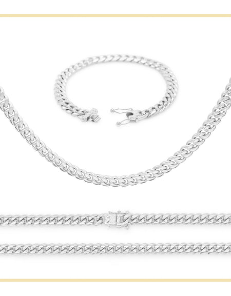 Silver Cuban Link Chain Necklace 30" Bracelet 8.5" Stainless Steel Set For Men