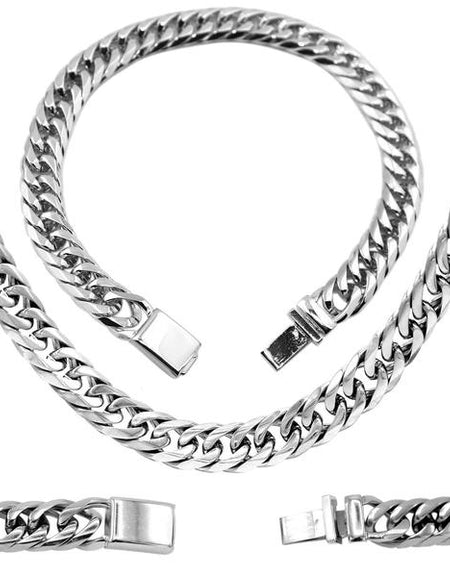 Miami Cuban Link Necklace Bracelet Stainless Steel Set