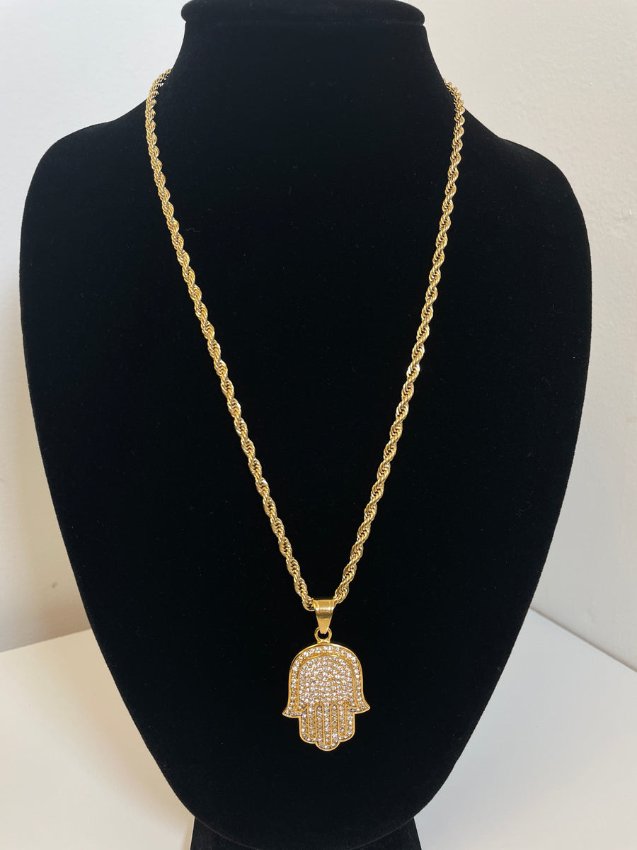 Hamsa Pendant with 14K Gold Filled Rope Necklace 4mm 24