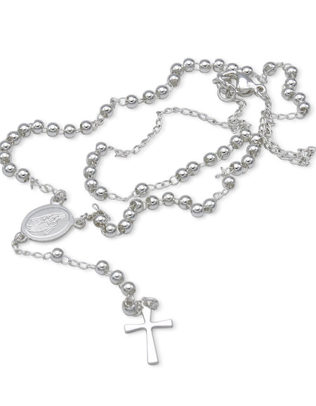 Traditional Silver Rosary Necklace Five Decade Catholic Prayer Beads 3mm