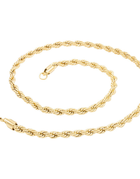 14K Gold Plated Rope Chain Twisted Link Necklace for Men 18" 20" 24" 30" Length | 2 mm - 7 mm Width