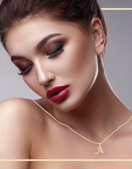 Alphabet A-Z Initial Letter CZ Pendant 14K Gold Filled Box Chain Set 18" 20" 24" Women Necklace Set