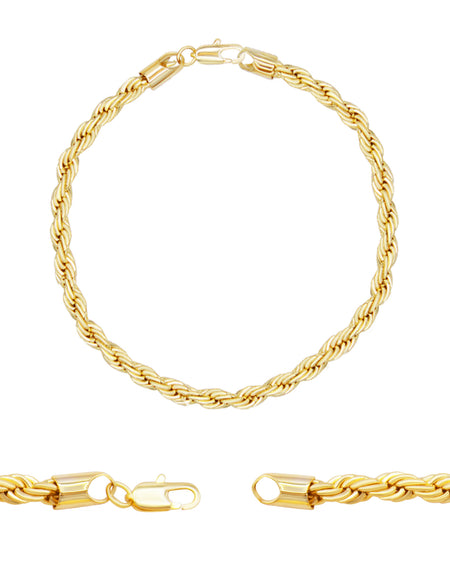 Rope Chain 14K Gold Filled Bracelet 8.5" Set Lobster Claw Clasp Men Jewelry 5 mm 6 mm