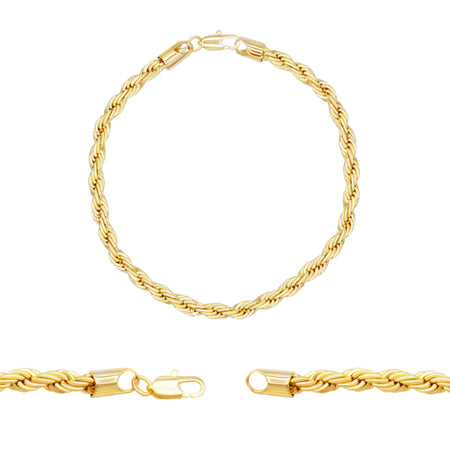 Rope Chain 14K Gold Filled Bracelet 8.5" Set Lobster Claw Clasp Men Jewelry 5 mm 6 mm