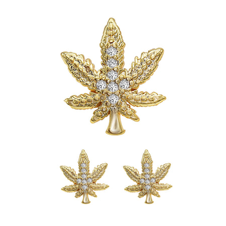14K gold Filled CZ Cannabis Stud Earrings