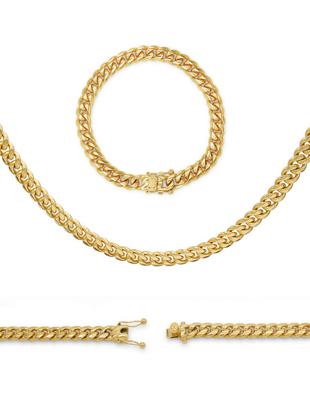 Cuban Link 14K Gold Plated Necklace 30" Bracelet 8.5" Set For Men