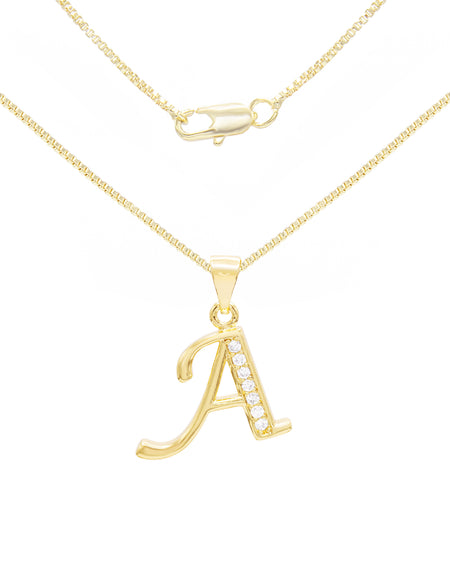 Alphabet A-Z Initial Letter CZ Pendant 14K Gold Filled Box Chain Set 18" 20" 24" Women Necklace Set