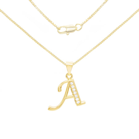 Alphabet A-Z Initial Letter CZ Pendant 14K Gold Filled Box Chain Set 18" 20" 24" Women Necklace Set