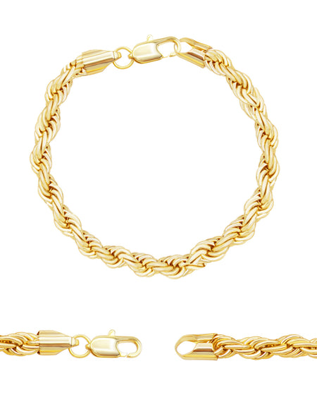 Rope Chain 14K Gold Filled Bracelet 8.5" Set Lobster Claw Clasp Men Jewelry 5 mm 6 mm