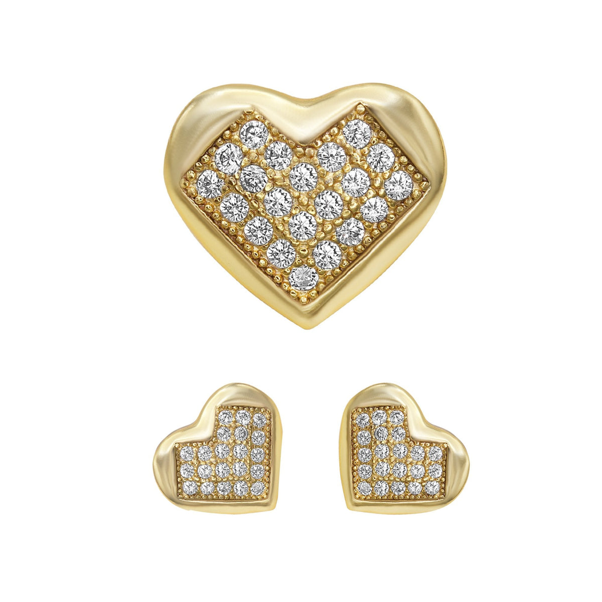Heart Cubic Zirconia Earrings 14K Gold Filled Hip Hop Studs