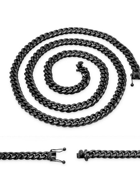 Black Cuban Link Stainless Steel Necklace 30"