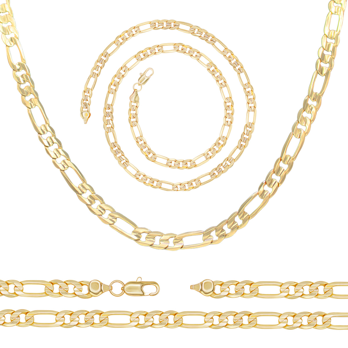 アクセサリー 14K Gold Figaro Chain BELIEVER JEWELRY 3.1mm Concave Figaro Chain Necklace in Solid 14K Gold