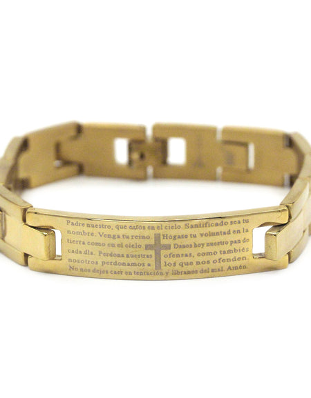 Decorative Men’s Stainless Steel ID Bracelet Lord’s Prayer en Español (Gold)