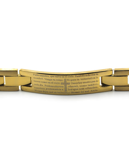 Decorative Men’s Stainless Steel ID Bracelet Lord’s Prayer en Español (Gold)