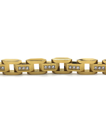 Fancy Men's Stainless Steel Bracelet Fashion Wrist Band CZ (Gold)