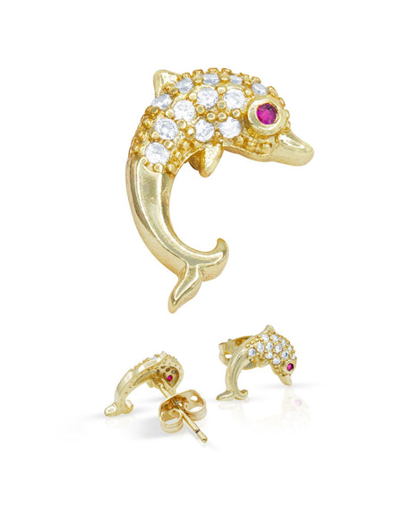 14K gold Filled CZ Dolphin Stud Earrings
