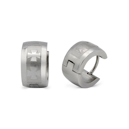 Huggie Hoop Earrings Stainless Steel Cross Design Pattern