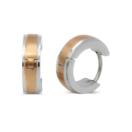Huggie Hoop Stainless Steel Earrings with Rose Gold Stripes