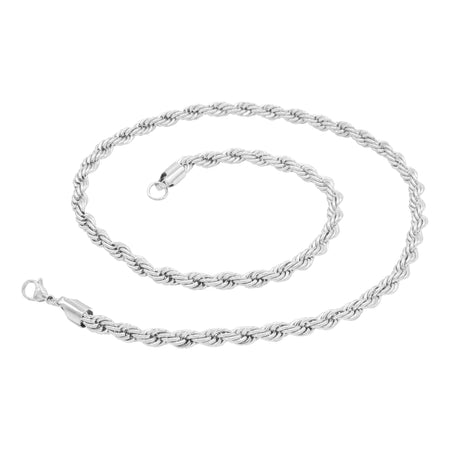 Silver Rope Chain Twisted Link Necklace for Men 18" 20" 24" 30" Length | 2 mm - 7 mm Width