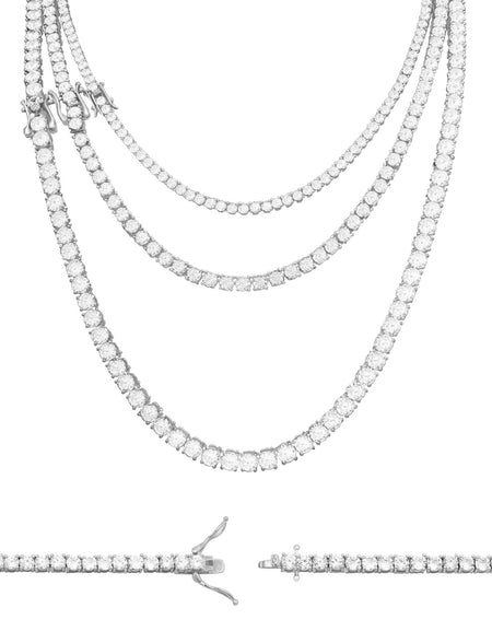 Silver Tennis Chain Cubic Zirconia Necklace For Women 18" 20" 24"