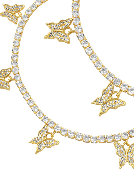 Butterfly Tennis Anklet 14K Gold And Silver Plated 3 mm Foot Bracelet 9" Chain Cubic Zirconia Stones Women Jewelry