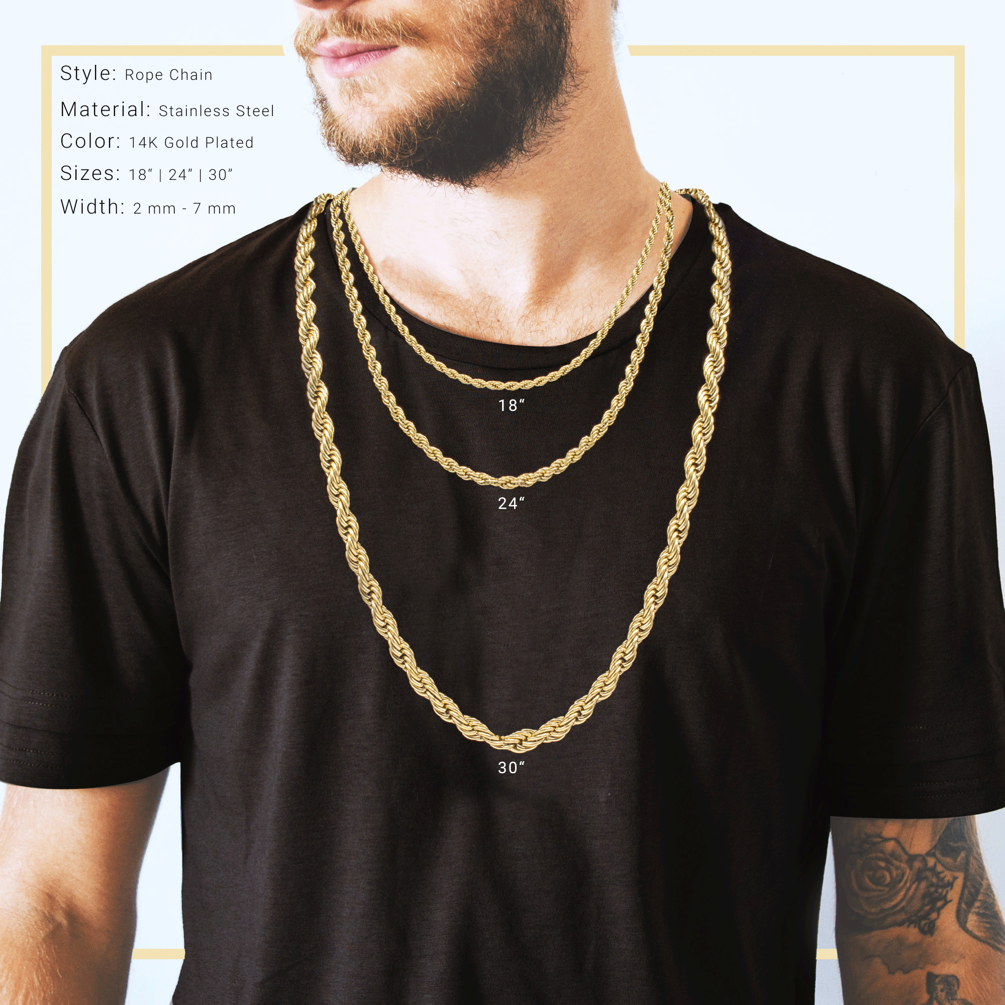Mens solid deals gold rope necklace