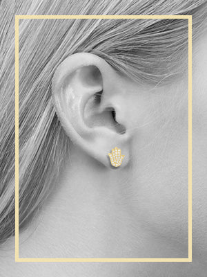 JewelryWeb - Solid 14k Yellow Gold Cubic Zirconia Hamsa Screw Back Earrings  - Hand of God Stud Earrings - Protection Earrings for Women Girls - Evil