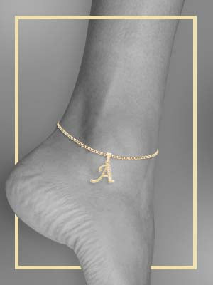 Monogram Bracelet or Anklet With Double Chain (Order Any Initials) - 10K,  14K, 18K Solid Gold or Sterling Silver w/Yellow, Rose, White Gold