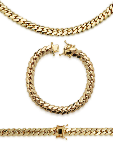 Miami Cuban Link Chain Bracelet 14K Gold Premium Plated 10-24mm Men Jewelry 8.5 inch