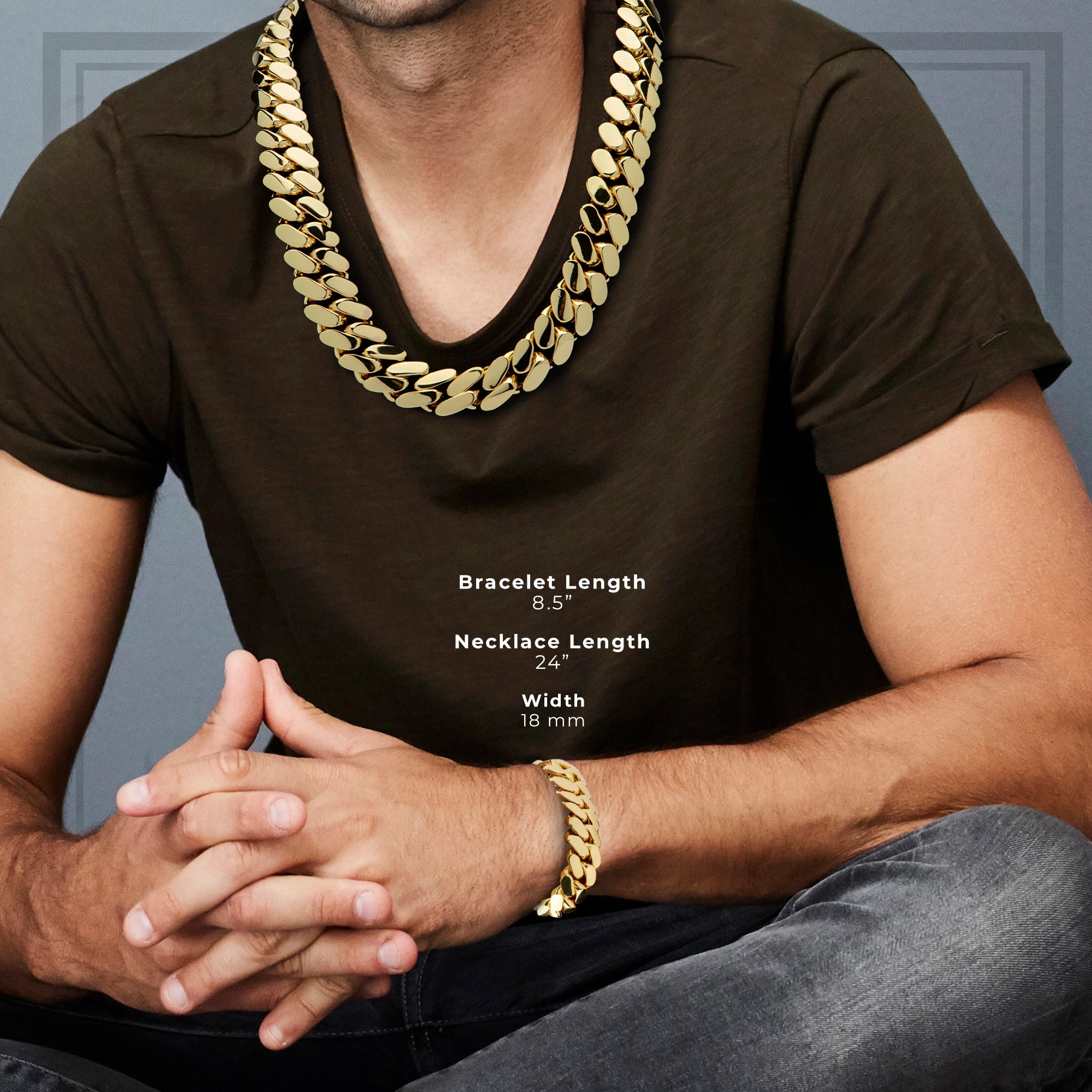 Miami Cuban Link Chain Necklace And Bracelet Set Mens Miami Cuban