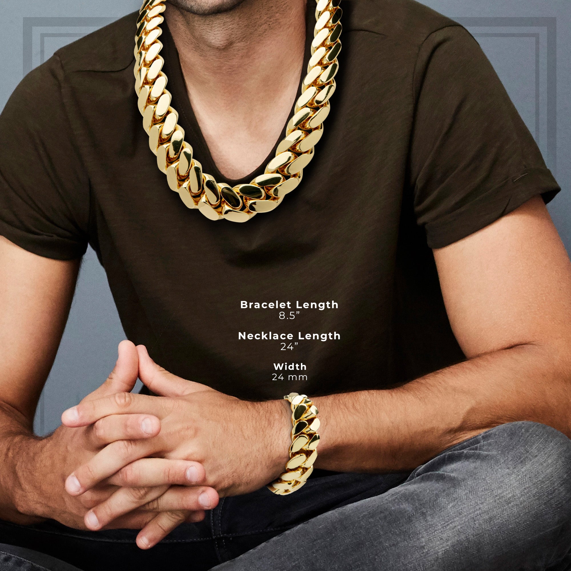 Cuban Link Chain Mens Jewelry Set 3PCS Cuban Link Bracelet