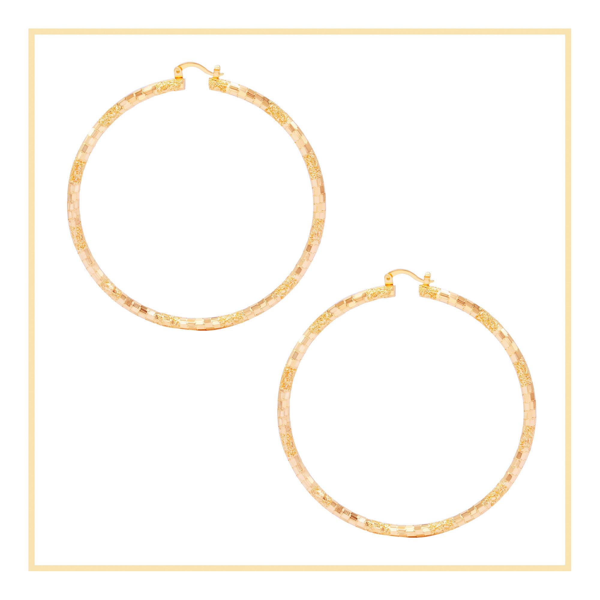 14K Gold-Filled Box Textured Cut Hoop Women Earrings 4 mm Thick 25-80 mm