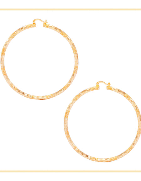 14K Gold-Filled Box Textured Cut Hoop Women Earrings 4 mm Thick 25-80 mm