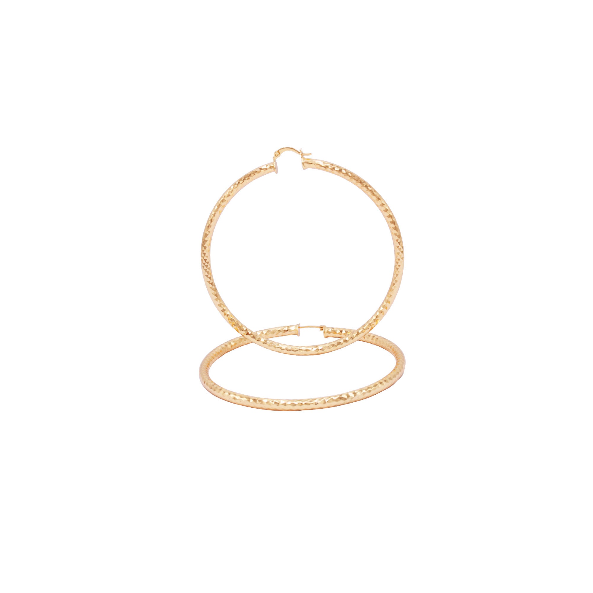 Tri Cut 14K Gold-Filled Hoop Women Earrings 4 mm Thick 25-80 mm
