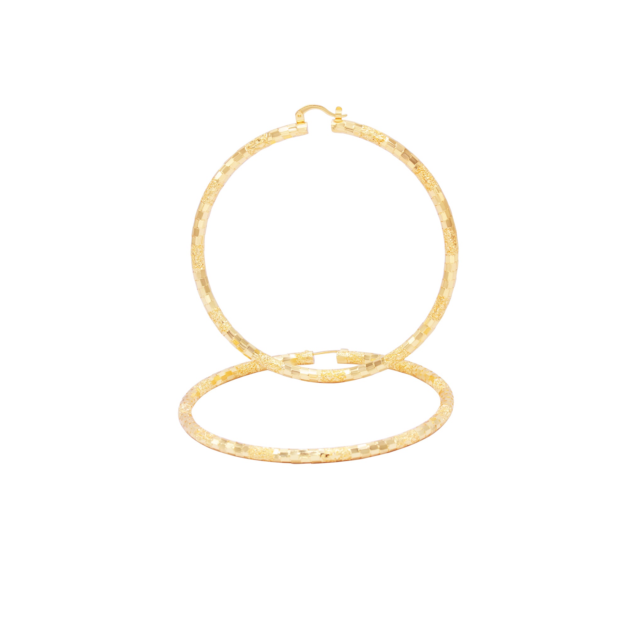 14K Gold-Filled Box Textured Cut Hoop Women Earrings 4 mm Thick 25-80 mm