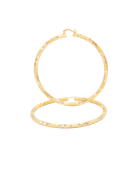 14K Gold-Filled Box Textured Cut Hoop Women Earrings 4 mm Thick 25-80 mm