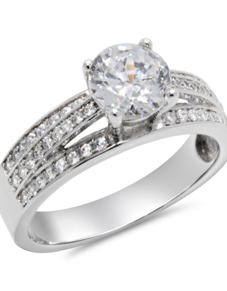 CZ 6mm Elegant Sterling Silver Plated Crossover Halo Engagement Ring