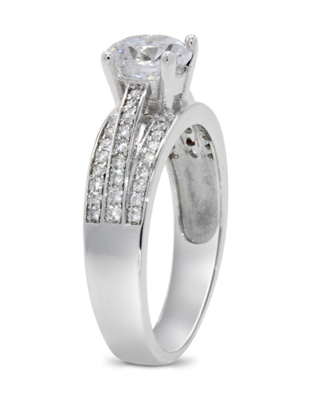 CZ 6mm Elegant Sterling Silver Plated Crossover Halo Engagement Ring