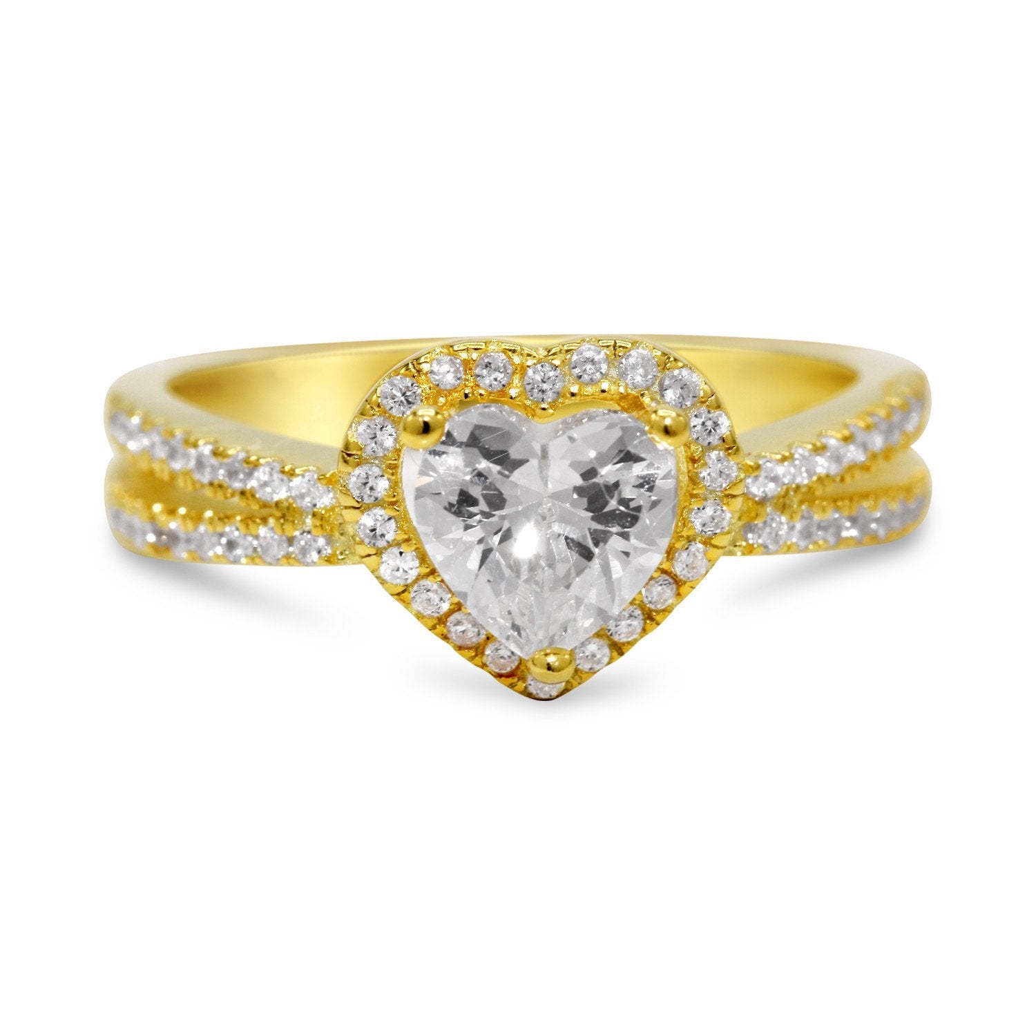 Jewel Zone Heart Cut Claddagh Ring - 14k Gold Over Sterling Silver With Cubic Zirconia, Birthstone Gift