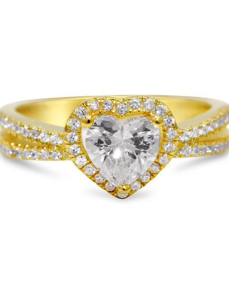 Heart Shaped Cubic Zirconia Ring in Gold Plated Sterling Silver