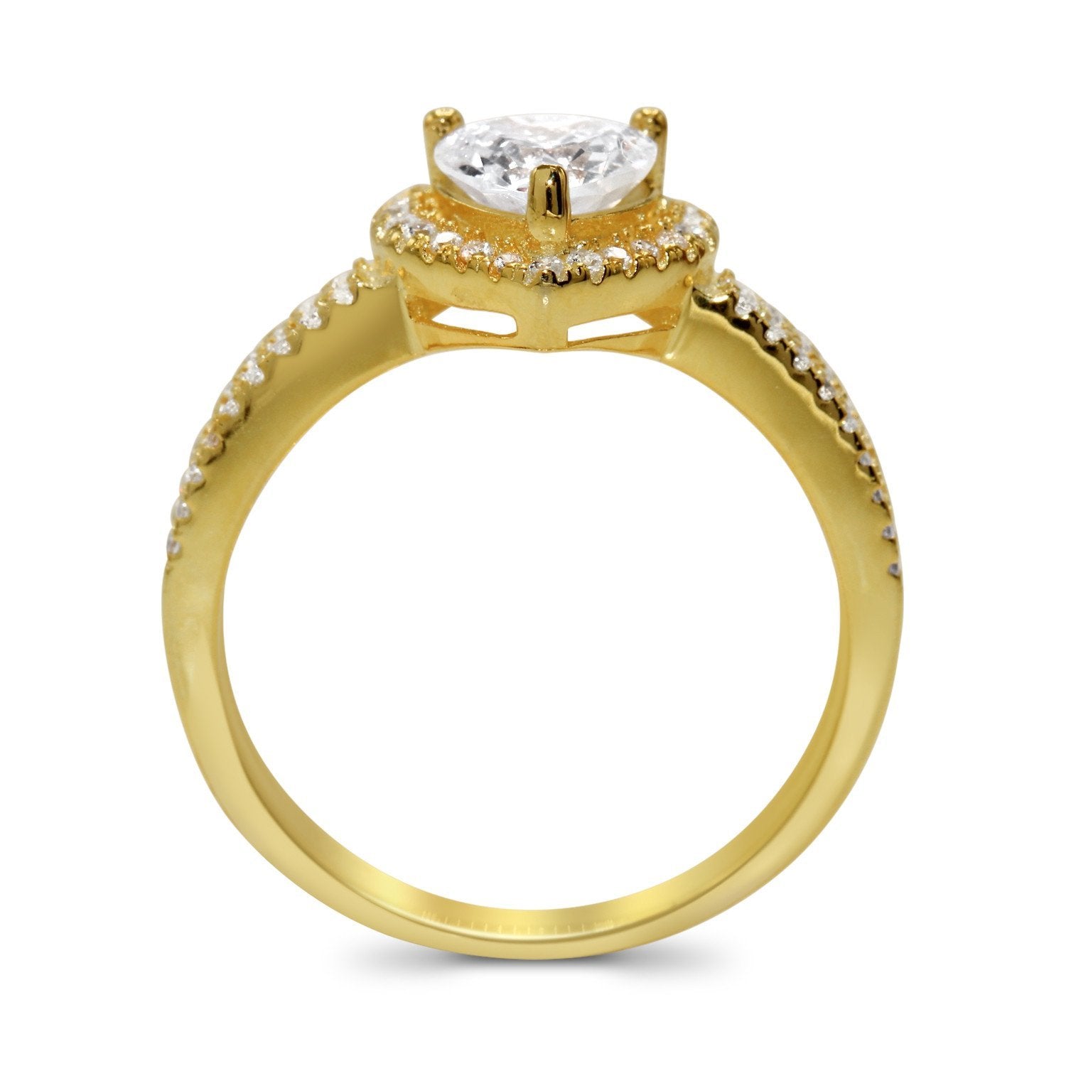 Heart Shaped Cubic Zirconia Ring in Gold Plated Sterling Silver