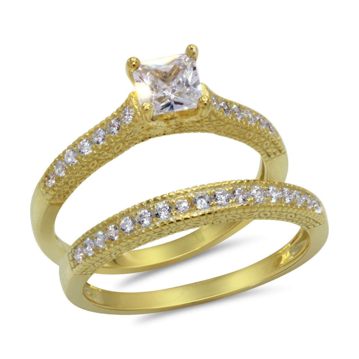 Gold Plated Cubic Zirconia Engaement Ring Set