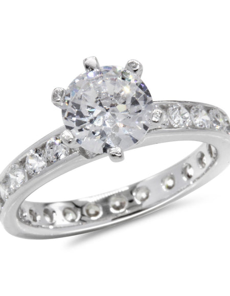 CZ 5mm Center Stone Sterling Silver Plated Crossover Halo Wedding, Engagement Ring Set