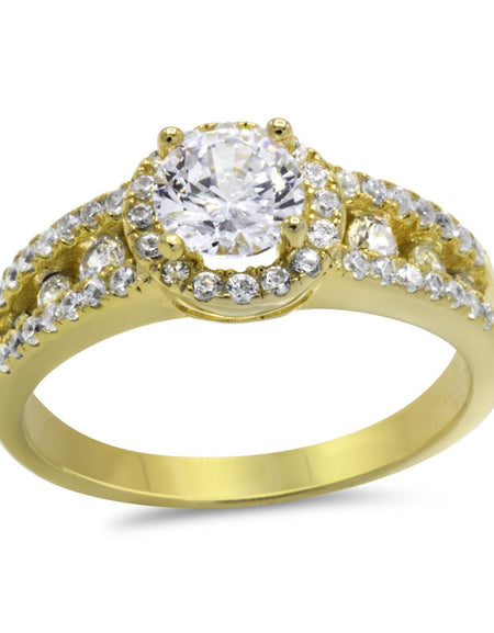 CZ 5mm Center Stone Gold Engagement Ring