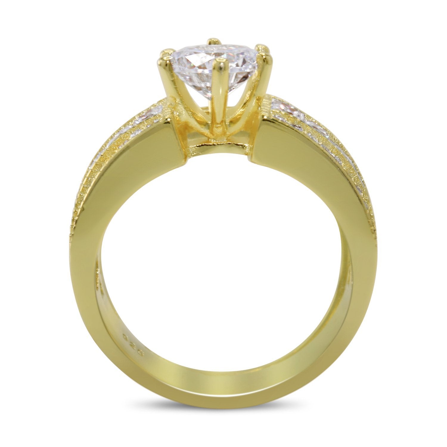 CZ 5mm Sterling Silver Gold Plated Halo Accents Antique Filigree Bridal Sets Elegant Gold Ring