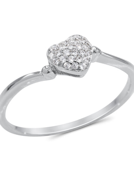 CZ 5mm Sterling Silver Plated Heart Shaped Crossover Halo Engagement Ring