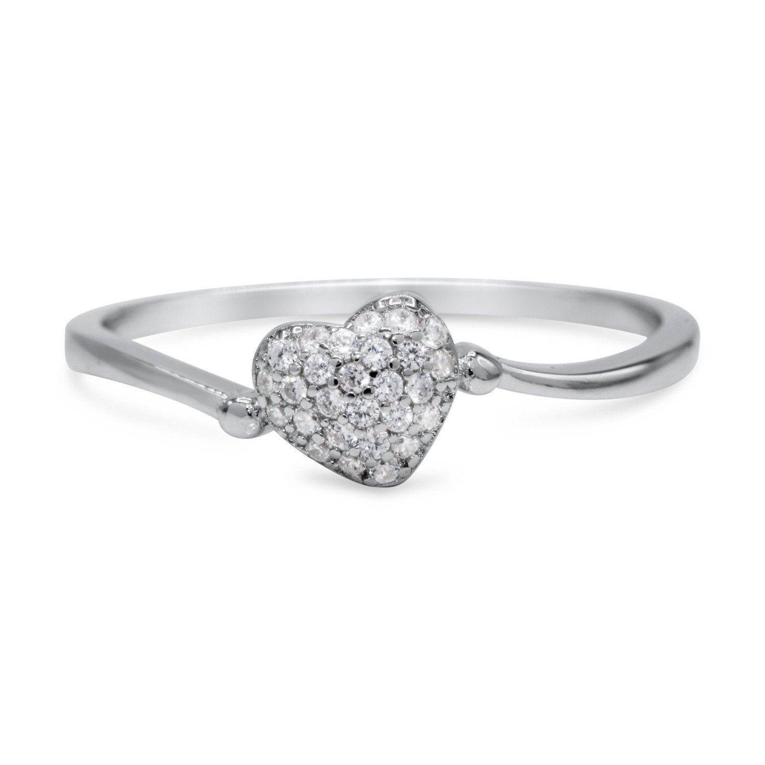 CZ 5mm Sterling Silver Plated Heart Shaped Crossover Halo Engagement Ring