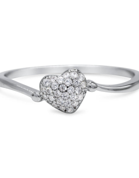 CZ 5mm Sterling Silver Plated Heart Shaped Crossover Halo Engagement Ring